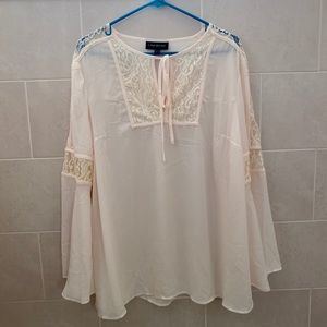 Lane Bryant Ivory Lace Inset Bell Sleeve Blouse